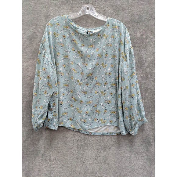 LOFT Tops - LOFT Blouse Womens Large‎ Blue Floral Balloon Sleeve Round Neck Woven Top